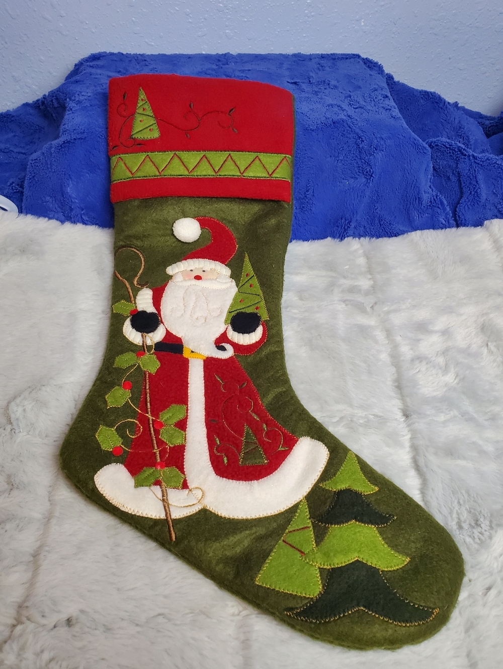 Prima Creations Santa Clause With Cane & Trees Christmas Stocking